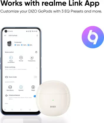 DIZO by realme TechLife GoPods with Active Noise Cancellation(ANC) Bluetooth Headset (Creme White, True Wireless) DIZO by realme TechLife GoPods with Active Noise Cancellation(ANC) Bluetooth Headset (Creme White, True Wireless)